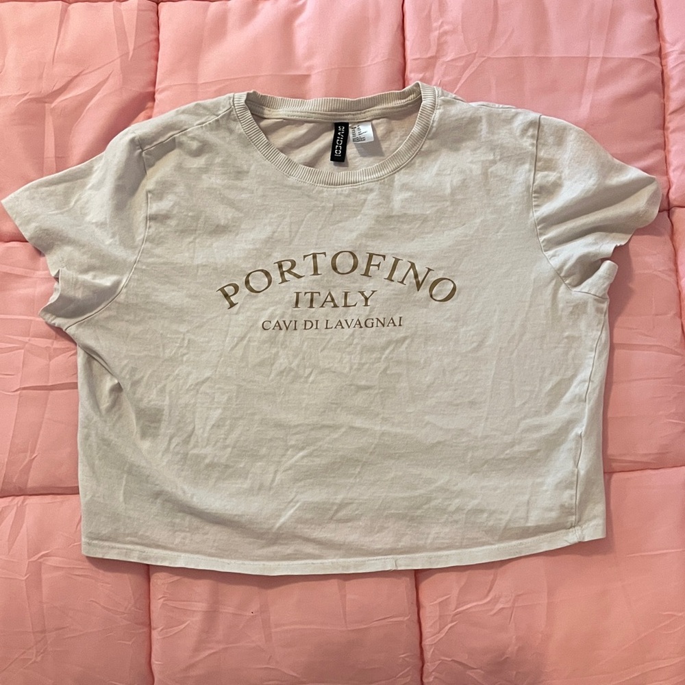 Divided Cream Crop Top with Portofino Print